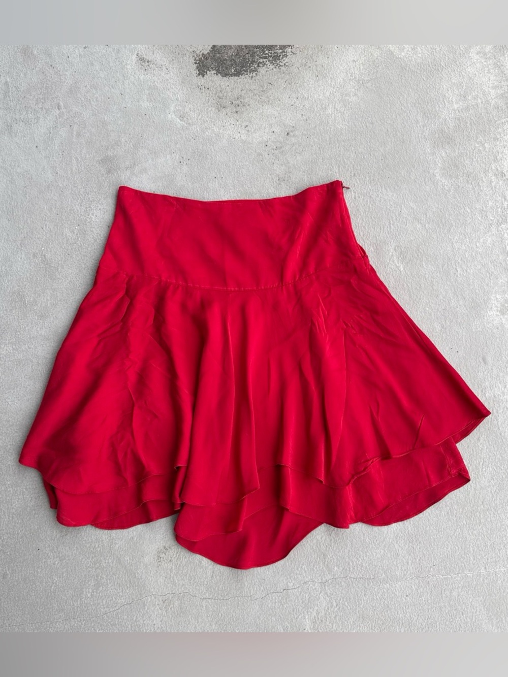 Ralph Lauren 100% Silk Vivid Red Layered Circle Midi Skirt Handkerchief Hem